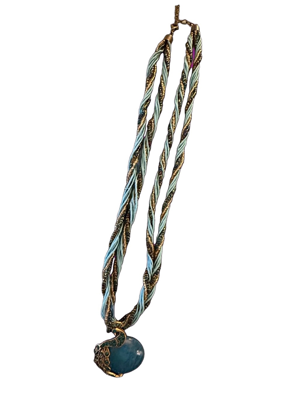 Braided Peacock Blue Pendant Necklace - Women's Jewelry - Picture 1 of 4